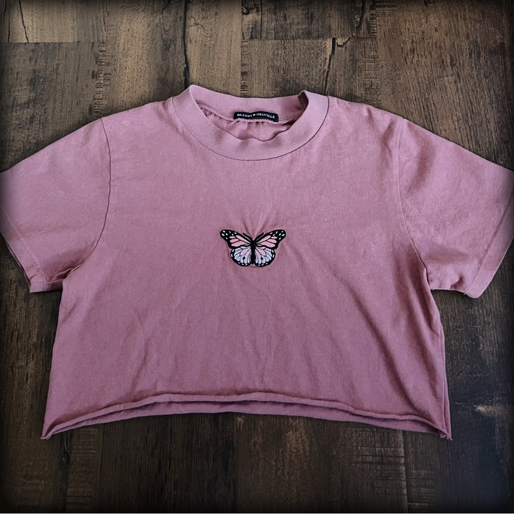 Brandy Melville pink butterfly top